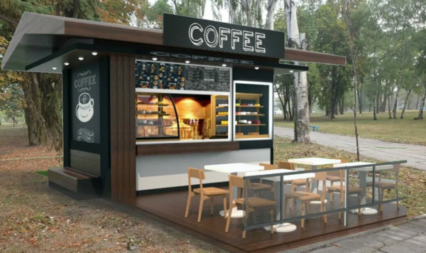 Warung kopi modern dengan aksen kayu alami